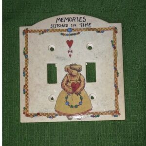 Vintage Memories Stitched In Time Teddy Bear Double Toggle Light Switch Cover